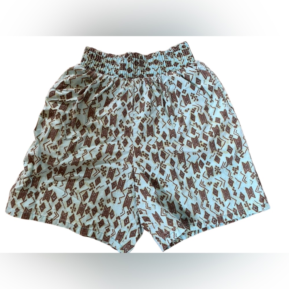 Beverly Hills Blues Vintage 80s Turquoise Brown Southwestern Tribal Aztec Shorts